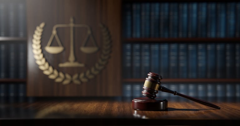 Economic concept: judge gavel and scales on books representing law and economy