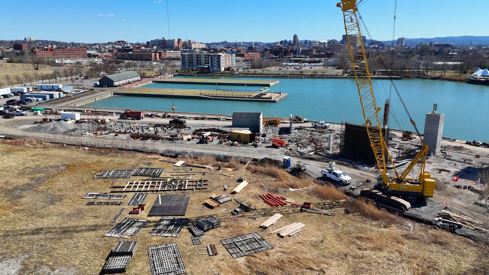 Workers constructing a structure